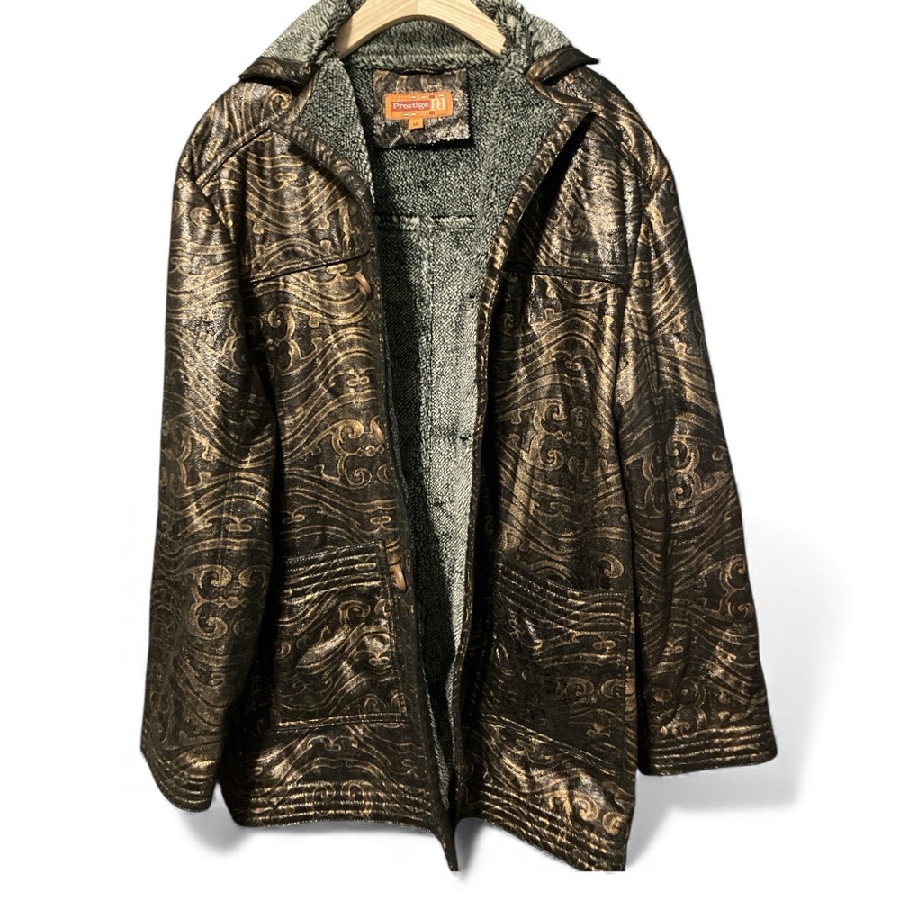 Vintage Heavy Suede Bronze Burnout Pattern Western Leather Jacket